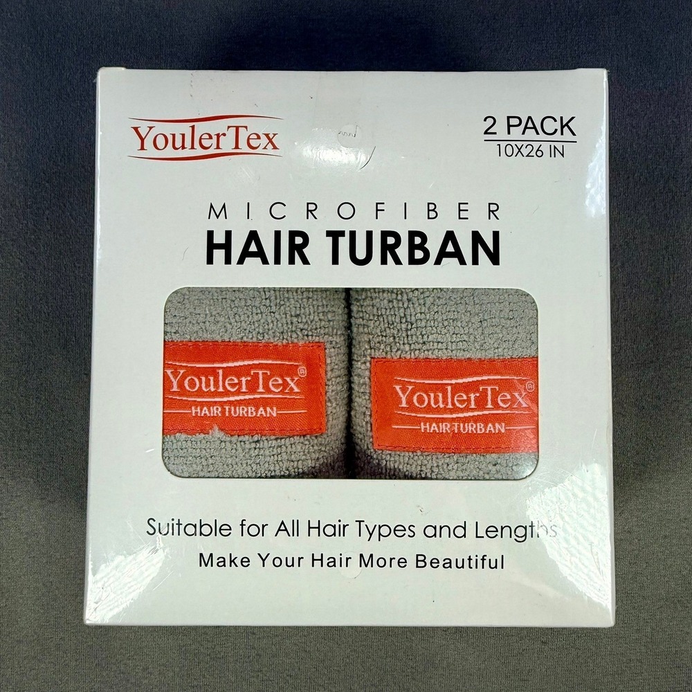 YoulerTex Microfiber Hair Turban Women 2 Pack‎ Gray Ultra Absorbent Quick Dry